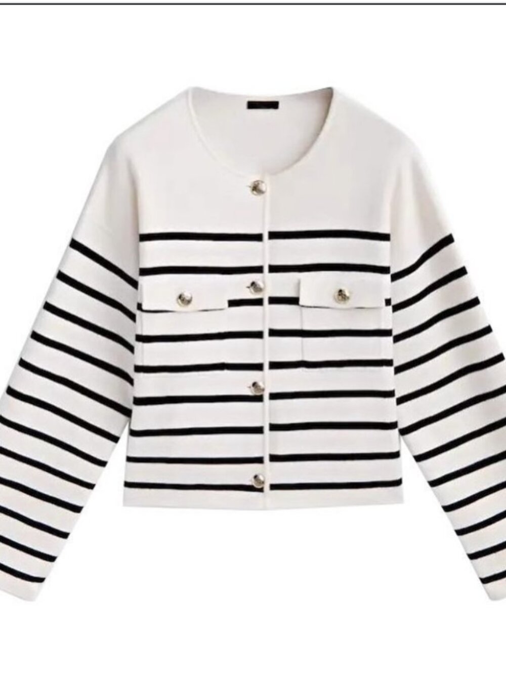 NWOT'S Massimo Dutti Striped Knit Cardigan With Pockets Ecru Size XS